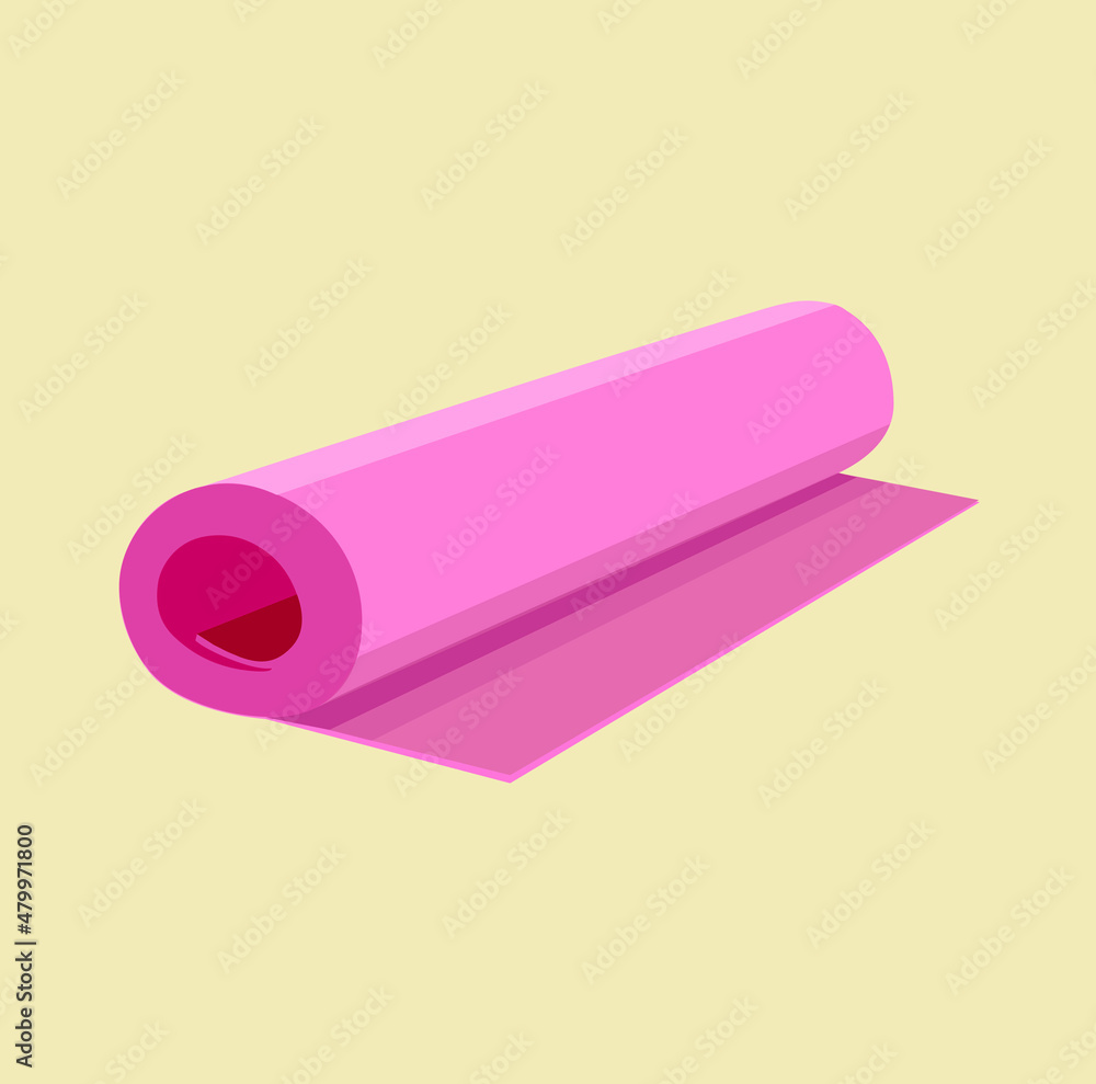 Pink simple carpet in roll. Camping rug or fitness carpet . Yoga floor mat. isolated vector illustration Pink simple carpet in roll. Camping rug or fitness carpet . Yoga floor mat. isolated vector illustration