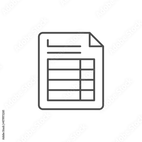 Table sheet line outline icon