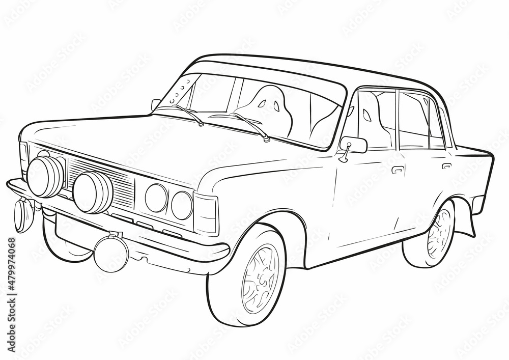 cartoon classic  car retro blank coloring book sheet
