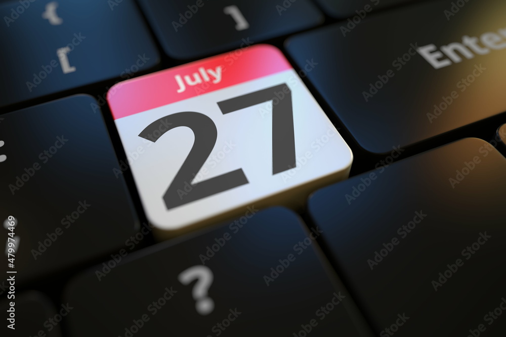 July 27 date on a keyboard key, 3d rendering July 27 date on a keyboard key, 3d rendering