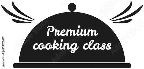 Premium cooking class design elements. Kitchen emblem, food studio label. Business sign template, culinary school badge. Hand drawn lettering for cooking masterclass. Food cover icon isolated on white