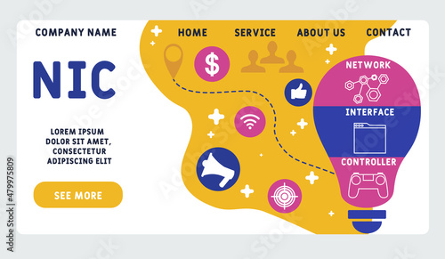 NIC - Network Interface Controller acronym. business concept background.  vector illustration concept with keywords and icons. lettering illustration with icons for web banner, flyer, landing pag