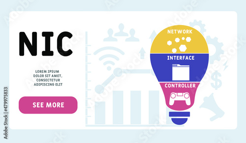 NIC - Network Interface Controller acronym. business concept background.  vector illustration concept with keywords and icons. lettering illustration with icons for web banner, flyer, landing pag