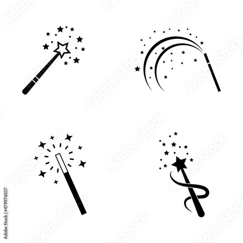 Fotografia magician's hat and magic wand icon logo vector design template