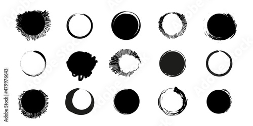 Circles brush stroke vector isolated on white background. Black circles brush stroke. Grunge texture. Hand drawn Round shape. Watercolor stroke circles. 