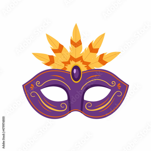 Carnival mask isolated on white background. Party carnival celebration. Masquerade mask with feathers. Mardi gras concept. Vector stock