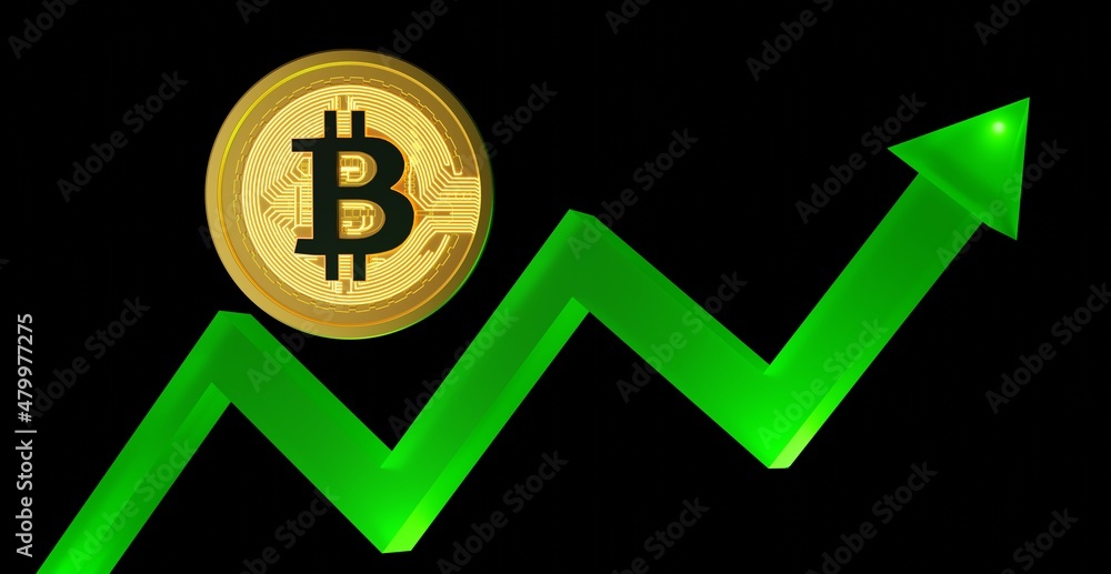 Green arrows up Bitcoin value rising up ( BTC ) prices grow up Concept . 3D rendering Green arrows up Bitcoin value rising up ( BTC ) prices grow up Concept . 3D rendering