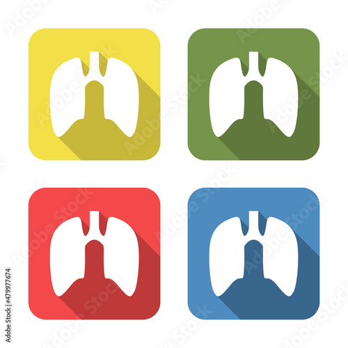 Lungs. Medical icon isolated on green, yellow, blue and red background. First aid. Healthcare, medical and pharmacy sign. Square button.