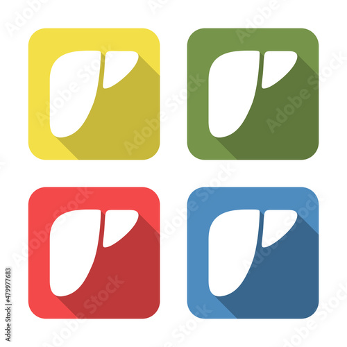 Liver. Medical icon isolated on green, yellow, blue and red background. First aid. Healthcare, medical and pharmacy sign. Square button.
