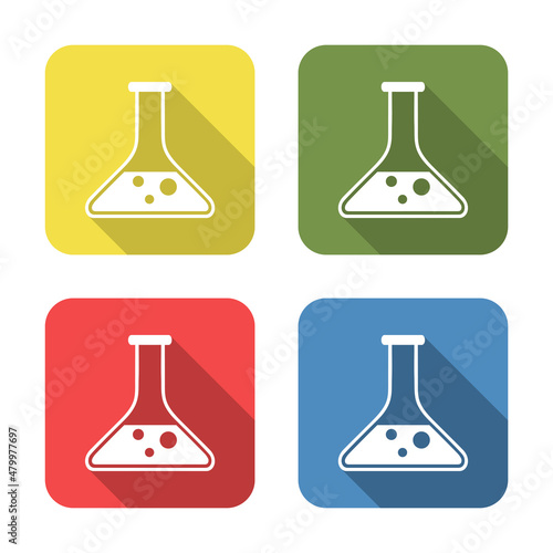 Test tube. Medical icon isolated on green  yellow  blue and red background. First aid. Healthcare  medical and pharmacy sign. Square button.