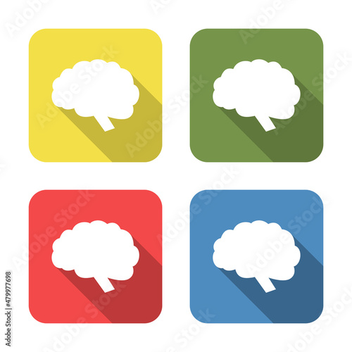 Brain. Medical icon isolated on green, yellow, blue and red background. First aid. Healthcare, medical and pharmacy sign. Square button.