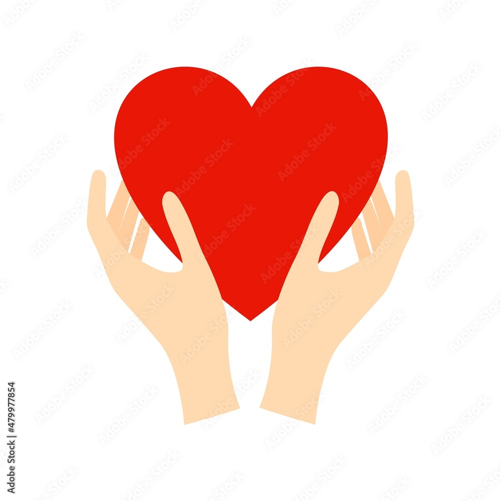Vector illustration of two female hands holding red heart. Symbol of charity blood donation, unity partnership peace help support. Social political poster banner Vector illustration of two female hands holding red heart. Symbol of charity blood donation, unity partnership peace help support. Social political poster banner