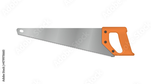 Realistic saw for wood on white background. Tool for sawing wood. Vector illustration.