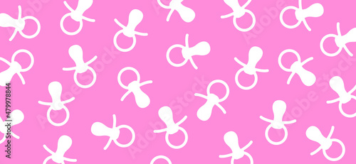 Baby pacifier icon. Baby nipple thin line symbol. Vector flat pattern, baby dummy logo. Baby boy, pink background.