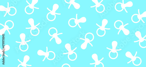 Baby pacifier icon. Baby nipple thin line symbol. Vector flat pattern, baby dummy logo. Baby boy, blue background.
