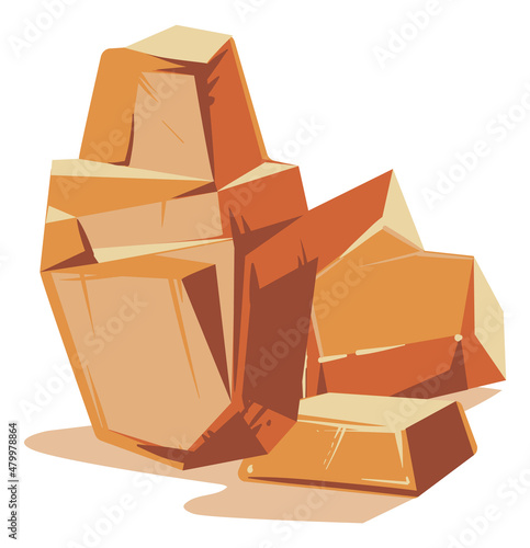 Desert rock pile. Yellow stones in cartoon style