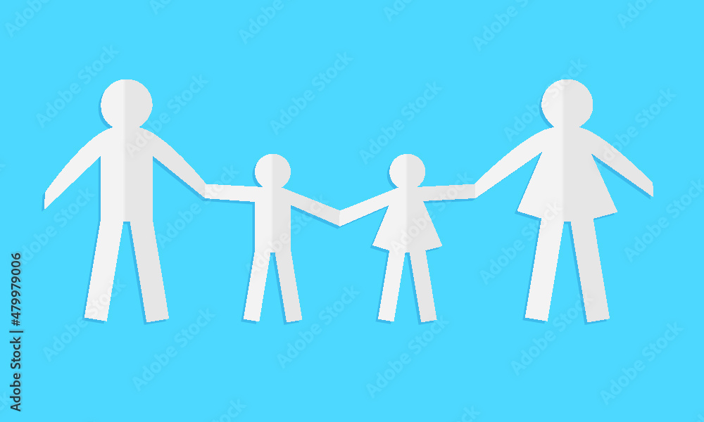 Happy paper family isolated on a blue background Happy paper family isolated on a blue background