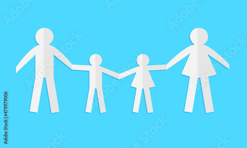 Happy paper family isolated on a blue background