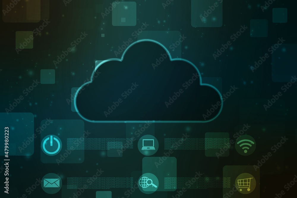 2d illustration of Cloud computing, Digital Cloud computing Concept background. Cyber technology, internet data storage, database and data server concept 2d illustration of Cloud computing, Digital Cloud computing Concept background. Cyber technology, internet data storage, database and data server concept