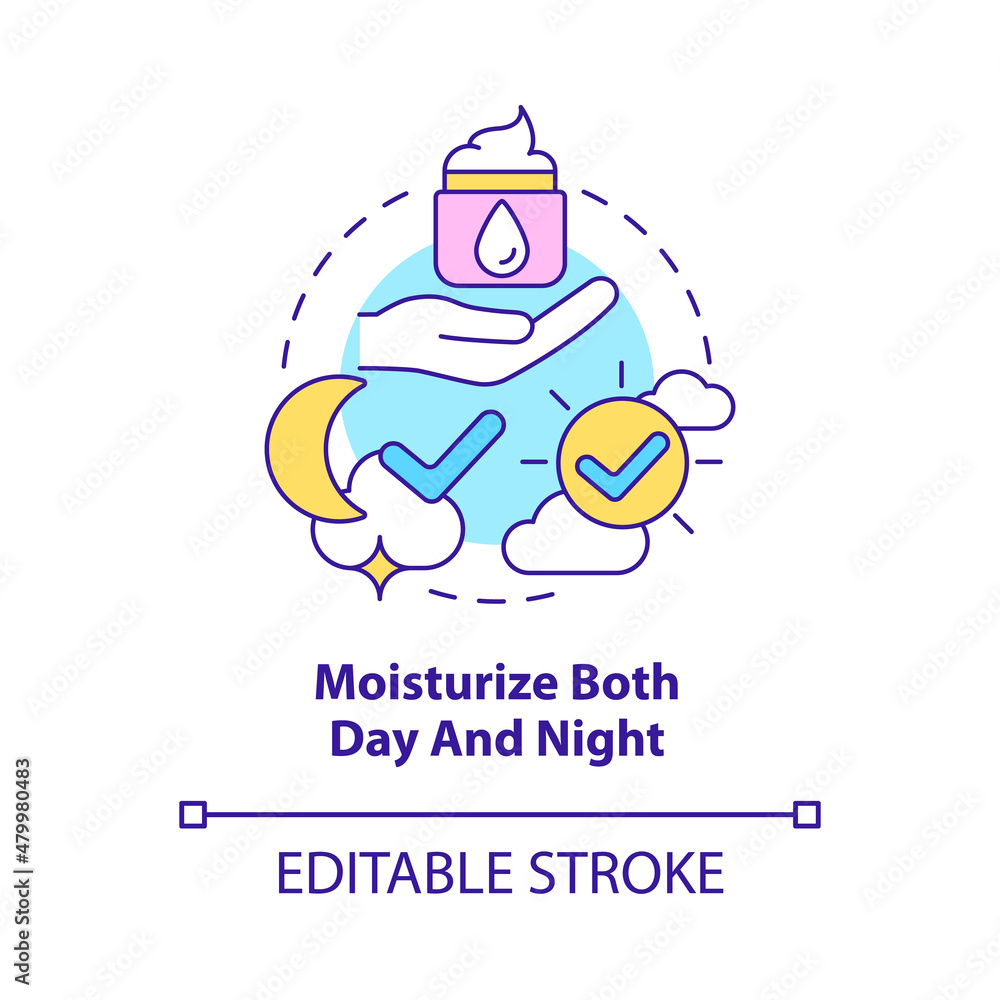 Moisturize both day and night concept icon. Beauty tip. Skincare routine abstract idea thin line illustration. Isolated outline drawing. Editable stroke. Roboto-Medium, Myriad Pro-Bold fonts used Moisturize both day and night concept icon. Beauty tip. Skincare routine abstract idea thin line illustration. Isolated outline drawing. Editable stroke. Roboto-Medium, Myriad Pro-Bold fonts used