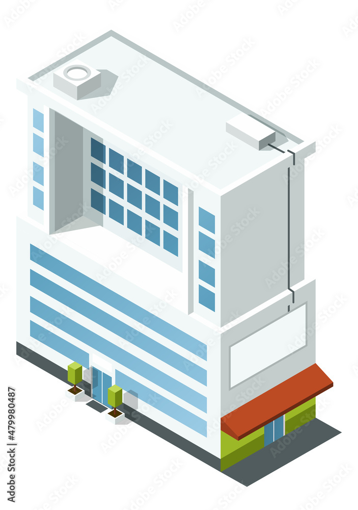 Big city isometric building. Modern glass house Big city isometric building. Modern glass house