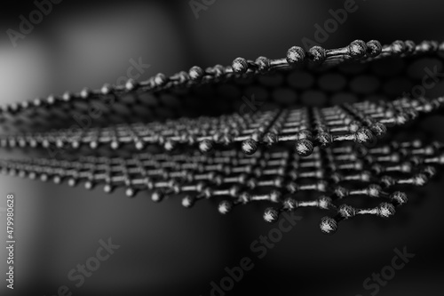 3D rendering of structure of the graphene or carbon surface, abstract nanotechnology hexagonal geometric form, atomic structure, graphene molecular structure photo