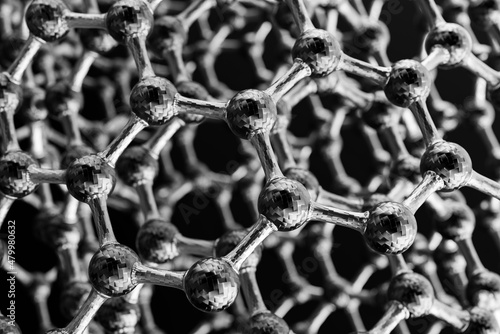 3D rendering of structure of the graphene or carbon surface, abstract nanotechnology hexagonal geometric form, atomic structure, graphene molecular structure