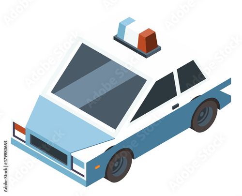 Isometric police car. Public service patrol auto