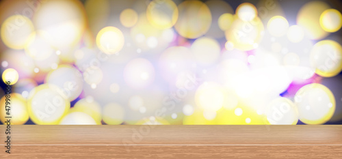 wood shelf empty on light boke