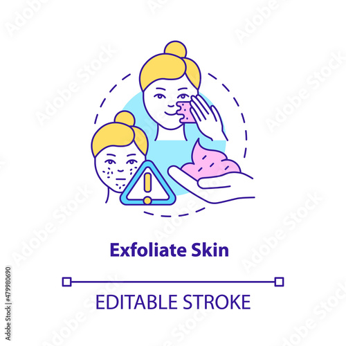 Exfoliate skin concept icon. Beauty procedure. Skincare routine tip abstract idea thin line illustration. Isolated outline drawing. Editable stroke. Roboto-Medium, Myriad Pro-Bold fonts used