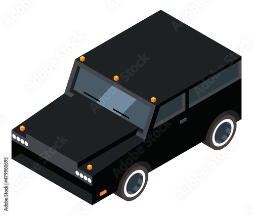 Isometric crossover. Big black powerful suv car