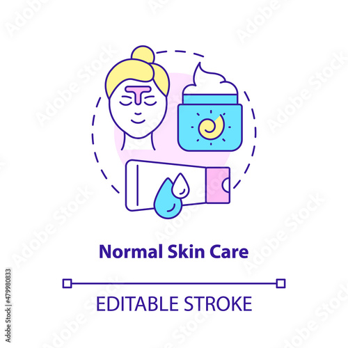 Normal skin care concept icon. Beauty procedures. Cosmetological treatment abstract idea thin line illustration. Isolated outline drawing. Editable stroke. Roboto-Medium, Myriad Pro-Bold fonts used