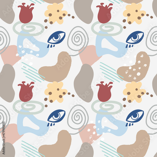 Seamless creative pattern of hand drawn abstract elements. Vector print for paper, wallpaper, and textile design