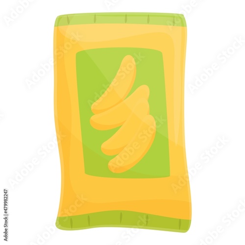 Dried bananas icon cartoon vector. Dry fruit. Package with snack