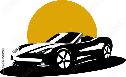 cool sports car design with black and white theme and attractive background