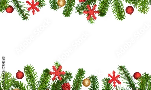 Winter tree on Christmas background border with decor