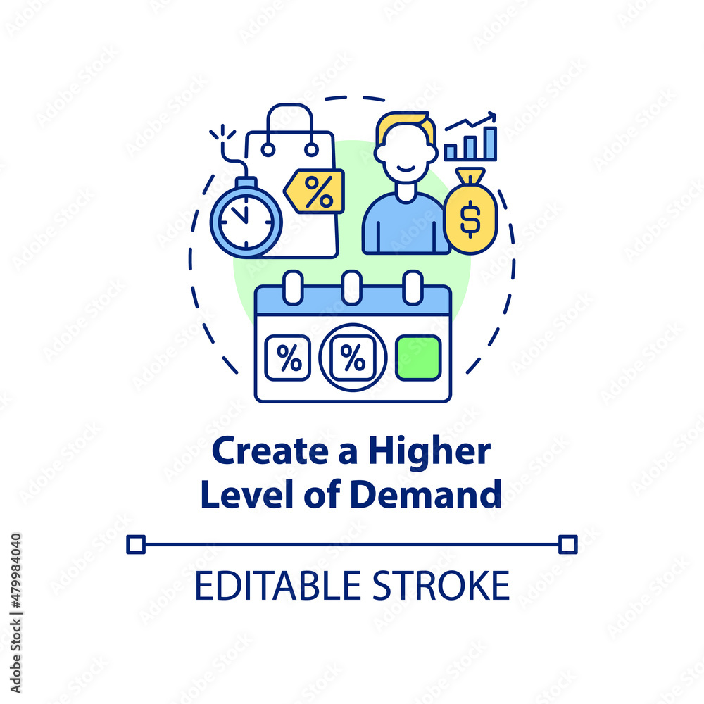 Create higher level of demand concept icon. Dynamic pricing advantage abstract idea thin line illustration. Isolated outline drawing. Editable stroke. Roboto-Medium, Myriad Pro-Bold fonts used