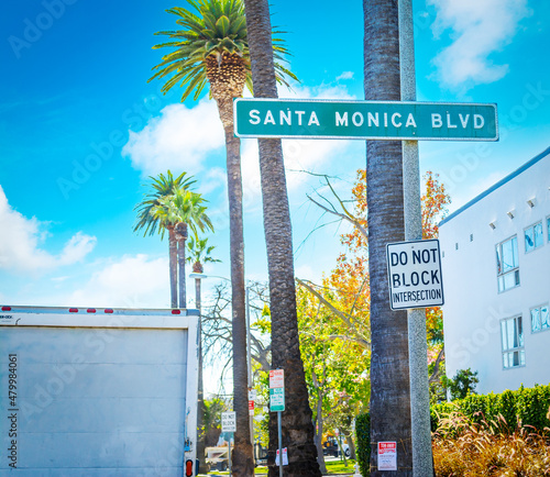 Billede på lærred Santa Monica boulevard sign in Los Angeles