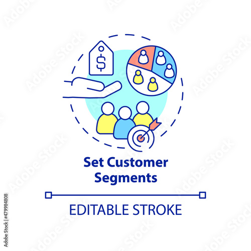 Set customer segments concept icon. Pricing strategy development abstract idea thin line illustration. Isolated outline drawing. Editable stroke. Roboto-Medium, Myriad Pro-Bold fonts used