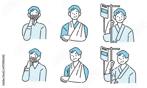 怪我・病気などトラブルにあったシニア男性のイラスト