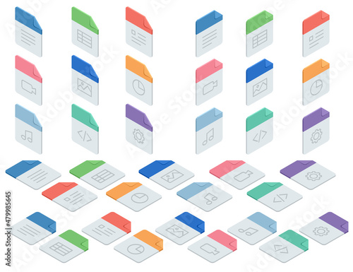 Isometric big set of document flow management. Documents icon set for user interface and web sites.