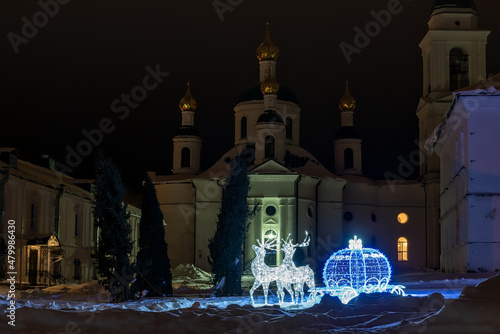 Temple of the Fedorov Icon of the Mother of God in the ancient Russian city of Uglich.The Bogoyavlensky Monastery. Christmas night. photo