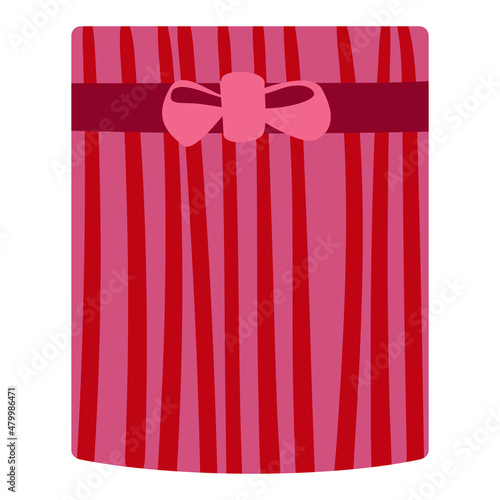 Bright red vertical striped hatbox with satin ribbon