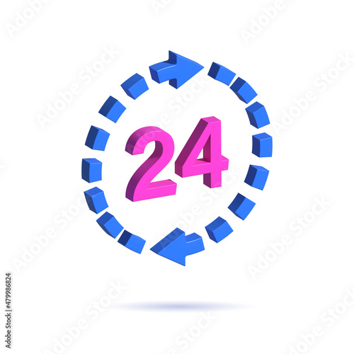 24 hours icon. 3d render illustration isolated on white background.