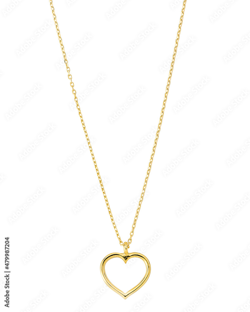 Gold heart necklace isolated on white background Gold heart necklace isolated on white background