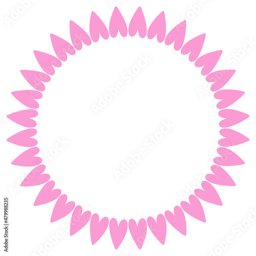 Decorative circle frame with pink hearts Vector Illustration Design element Isolated on white background