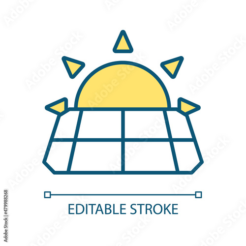 Solar energy panel RGB color icon. Alternative power. Photovoltaic panels. Green electricity. Isolated vector illustration. Simple filled line drawing. Editable stroke. Arial font used