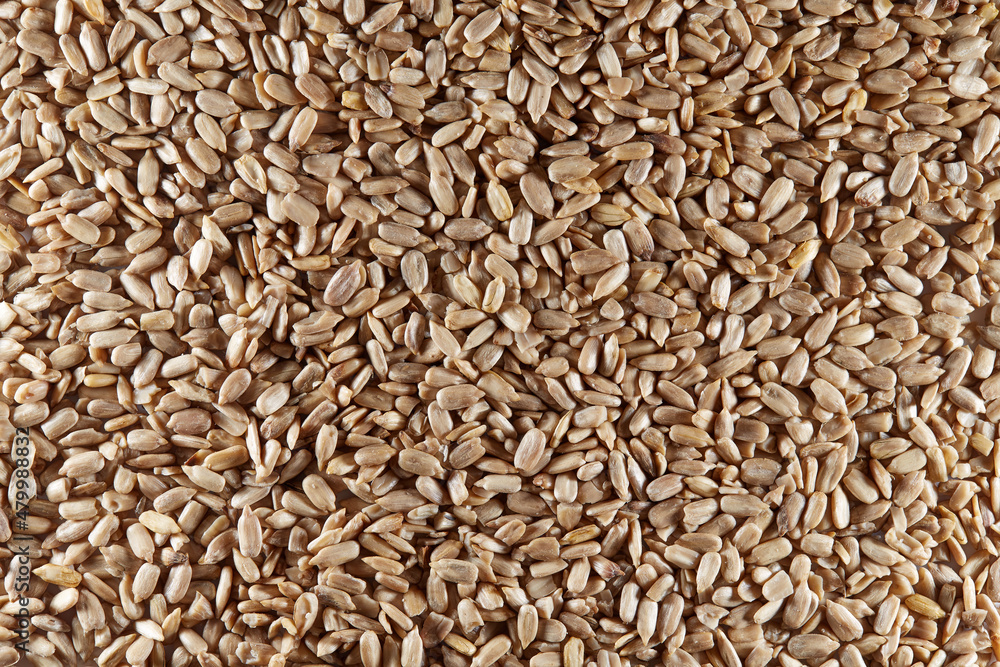 Background of ripe raw peeled sunflower seeds. Top view of peeled sunflower seeds. Background of ripe raw peeled sunflower seeds. Top view of peeled sunflower seeds.