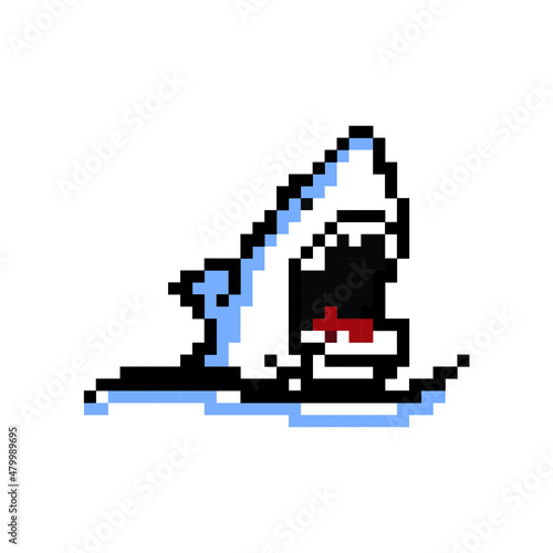 vector shark pixel art blue flat logo