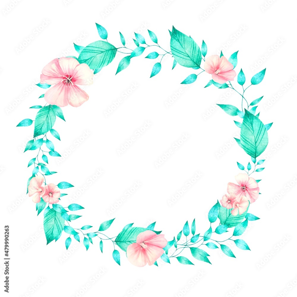 Fototapeta premium Watercolor leaves and branches frames. Perfect for Invitation cards template